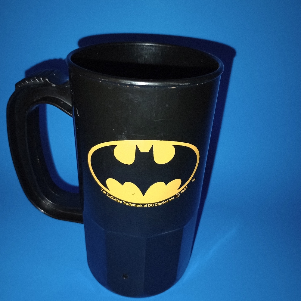 Batman Super Mug Cup 1964 DC Comics 1989 Black High Plastic With Handle Vintage